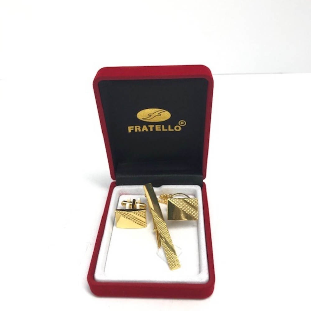 Men's Fratello Gold Tone Cuff Links Tie Clip 401a